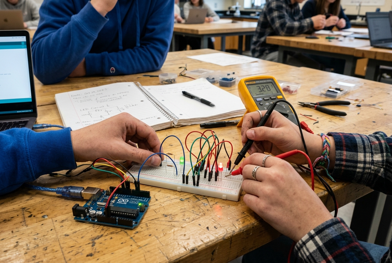 Hands-on circuit prototyping on breadboard with Arduino and multimeter